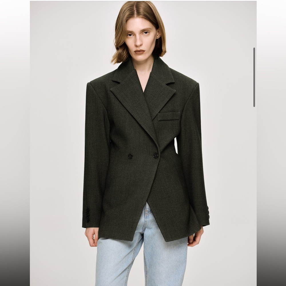 Source Unknown Nangy Double Breasted Cinched Blazer Women’s in Charcoal Gray